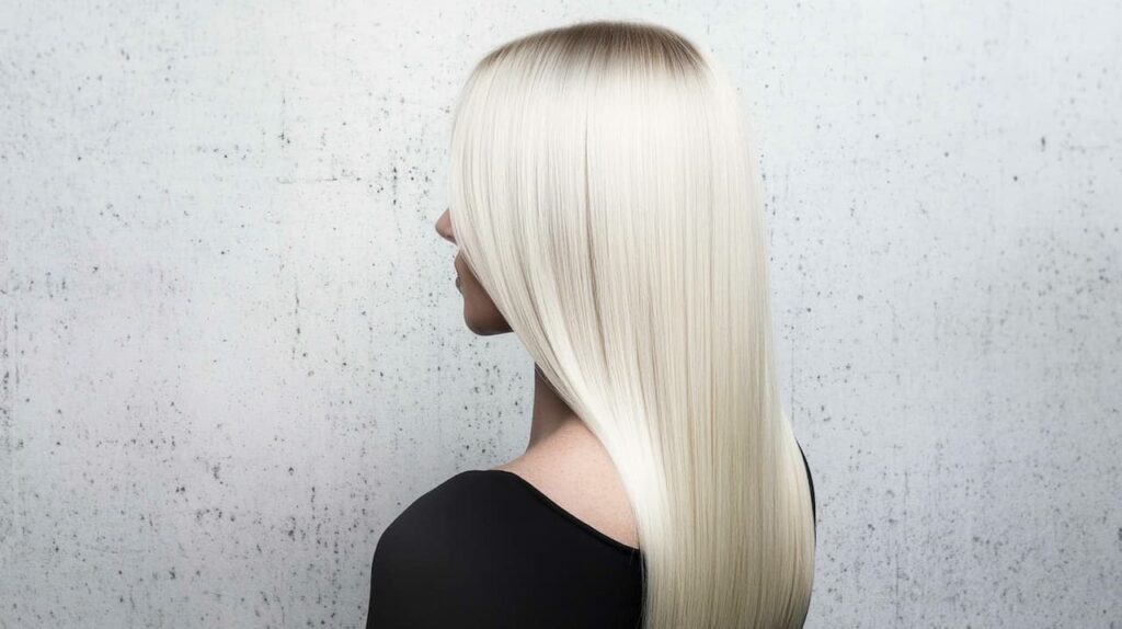 A side view of a woman with blonde, smooth, and shiny hair, showcasing the benefits of a Hair Botox treatment.